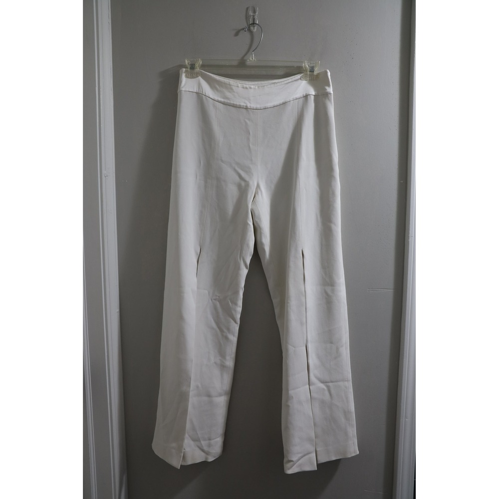 Jonathan Simkhai Women's White Satin Front-Slit Wide Dress Pants Size 8